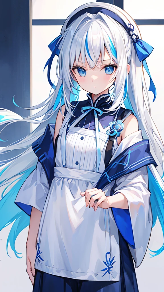 White hair,Blue streaked hair、