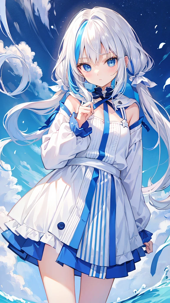 White hair,Blue streaked hair、