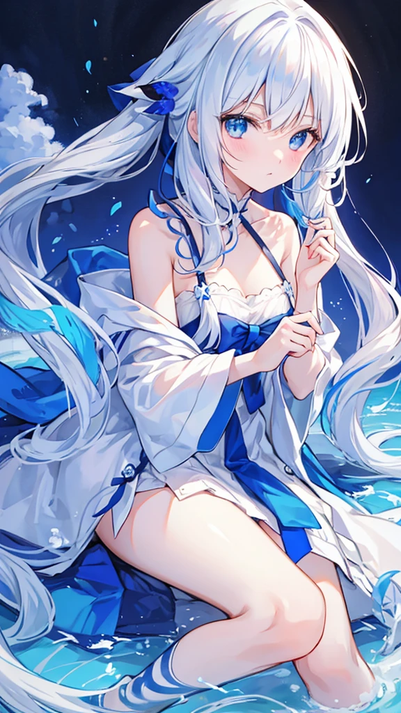 White hair,Blue streaked hair、