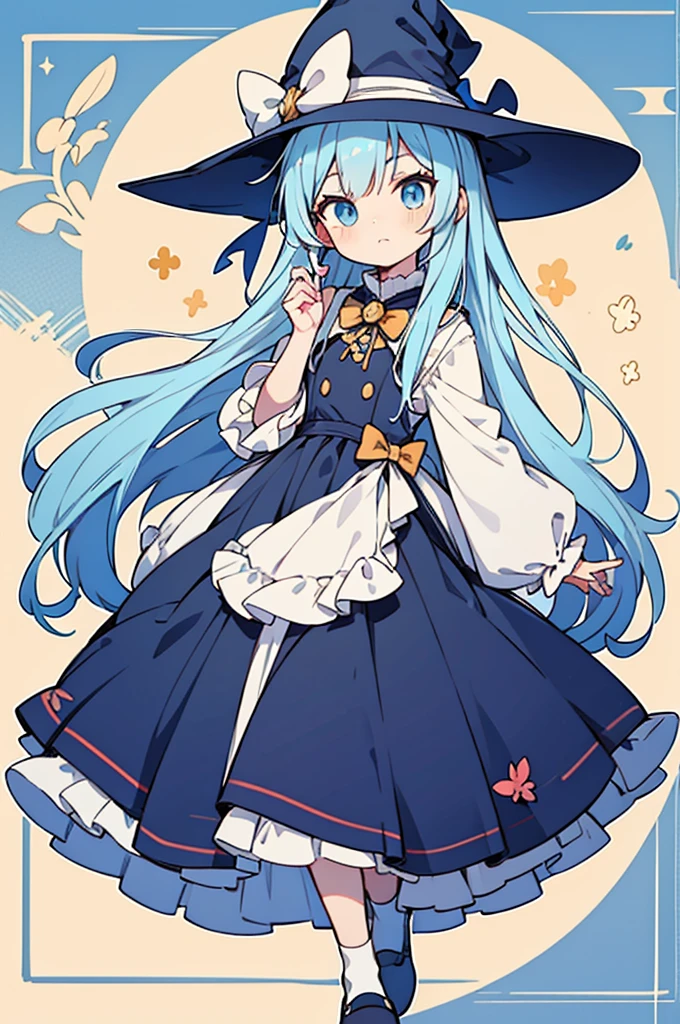 anime movie style thick outline,ultra detailed face,1boy,
chou kawaii shota,light blue hair,loose long hair,
wearing light blue witch dress and hat,