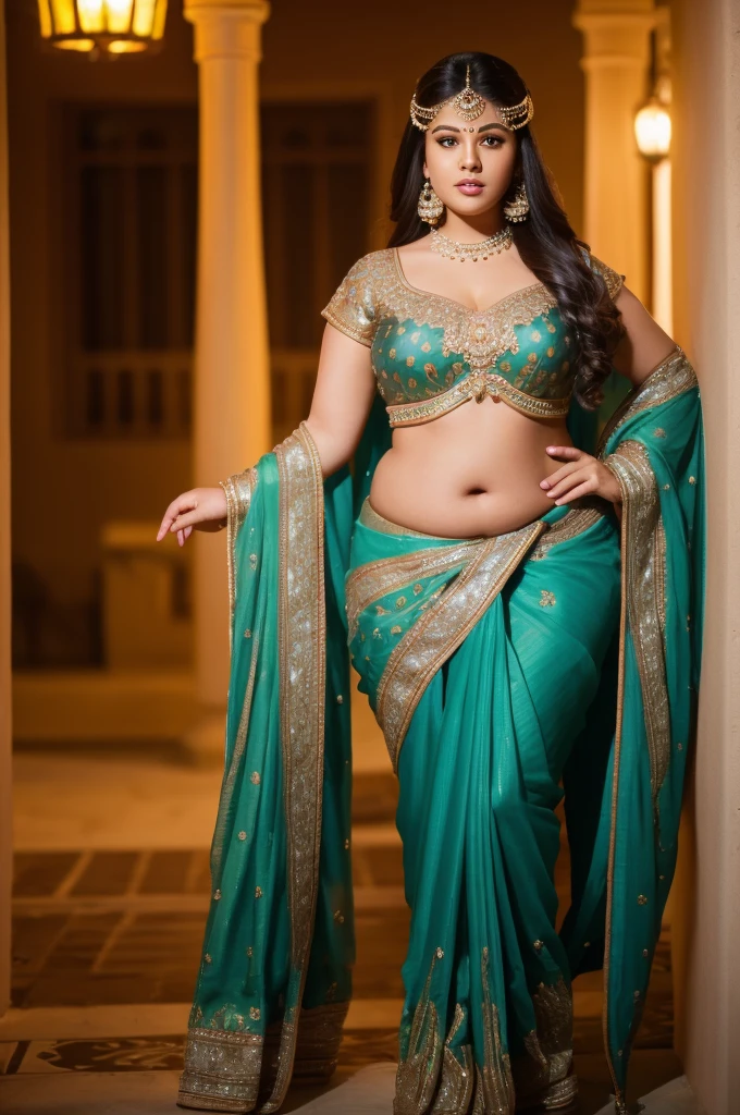 1 Heavenly beautiful and goddess beauty cute and sweet looking face Arabian woman in front of house at night, Heavenly beautiful Overweight, Heavenly beautiful Extremely fat, Heavenly beautiful and attractive Chubby figure , Heavenly beautiful looking and eye catching luxury style saree , reaching out, Heavenly beautiful Arabian woman, 16k, High resolution, masterpiece, highest quality, fine skin, close up figure view, Realistic Photograph