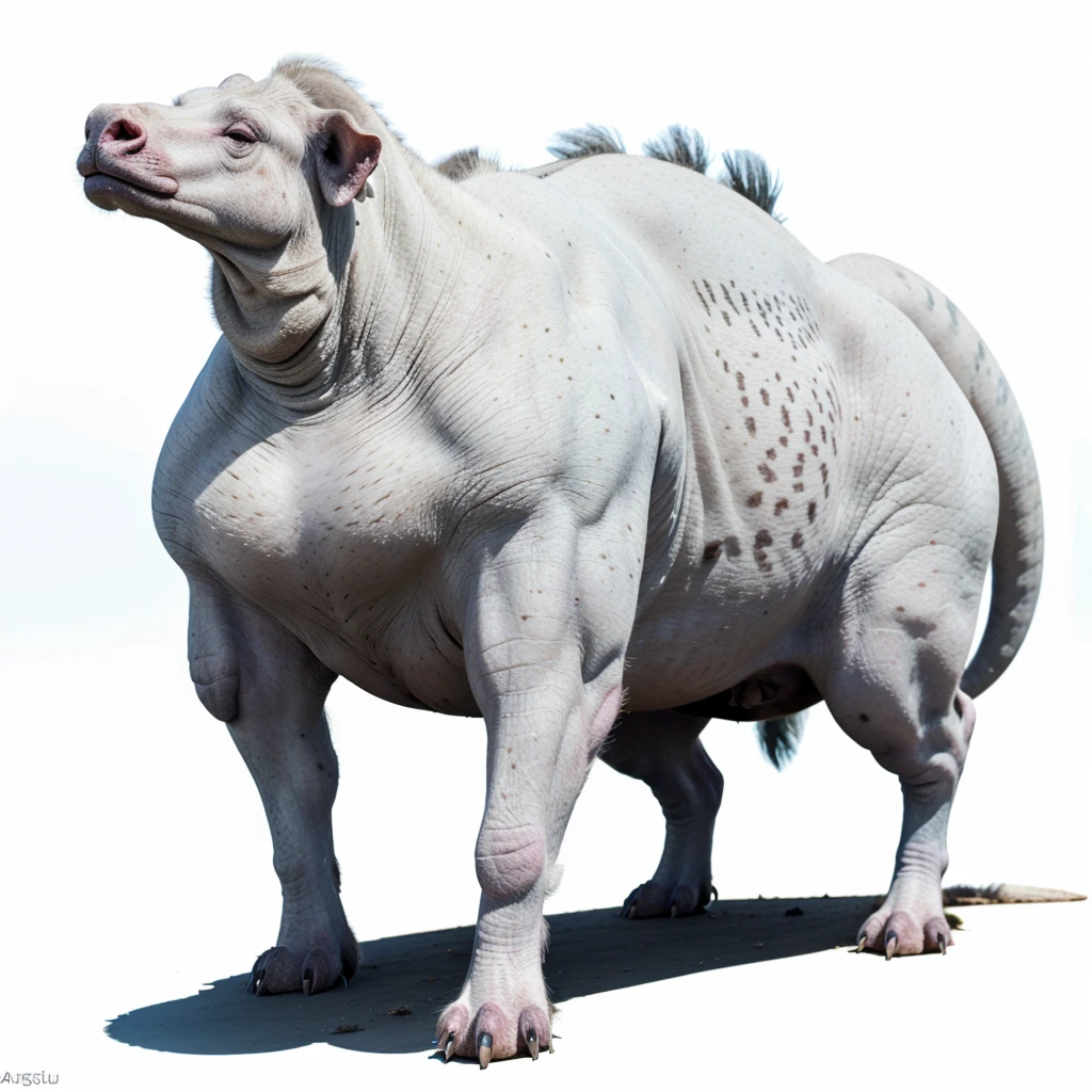 Big Animaly, his skin is full white albino, his eyes are blue, Argentinasaurus mixed with warthog, Grassroots, no background,