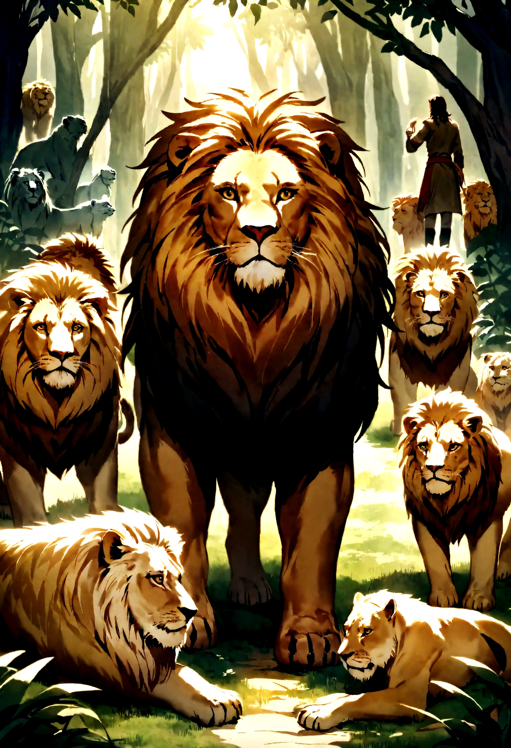 Once upon a time, there was a lion living in a jungle. He was the king of the jungle, and all the animals were afraid of him. One day, the lion announced that he would eat one animal every day so that he wouldn't have to hunt. The animals were terrified but had no choice but to obey.