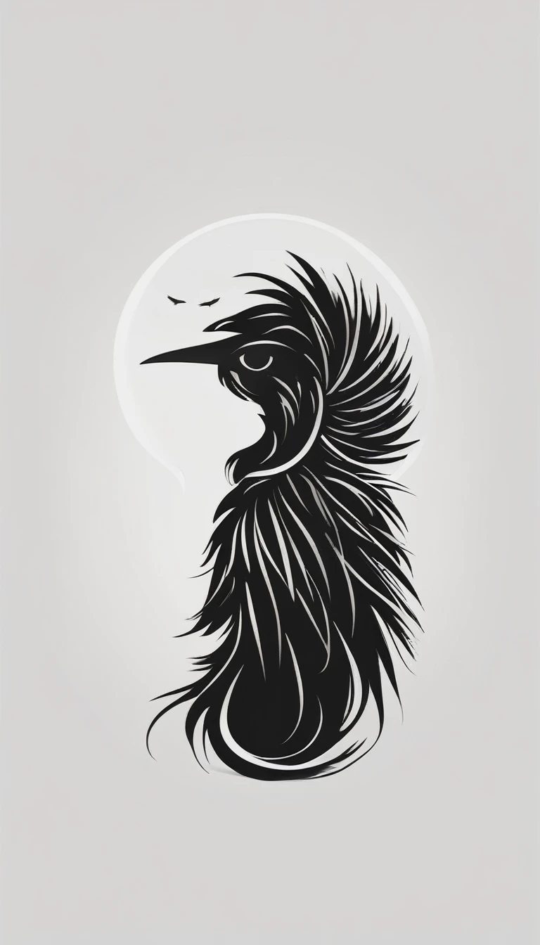 A minimal, modern, simple, cinematic logotype of a boy with a head full of feathers for the brand “Penamemoria" .