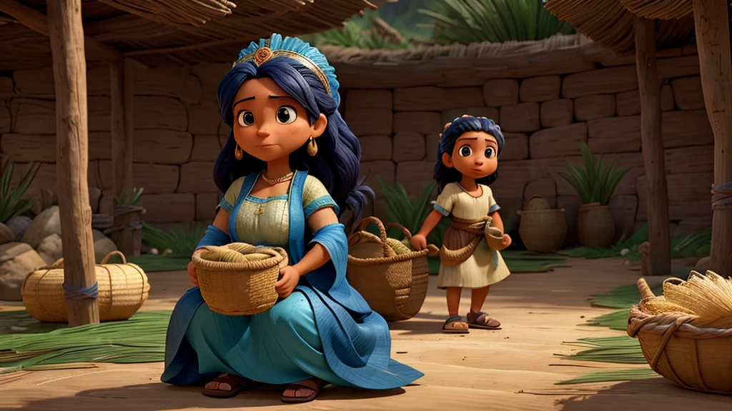 Musa’s mother exudes maternal strength and determination. Her face shows a mix of fear and resolve as she carefully places the basket amidst the reeds. She wears flowing garments that signify her role as a protector and nurturer.