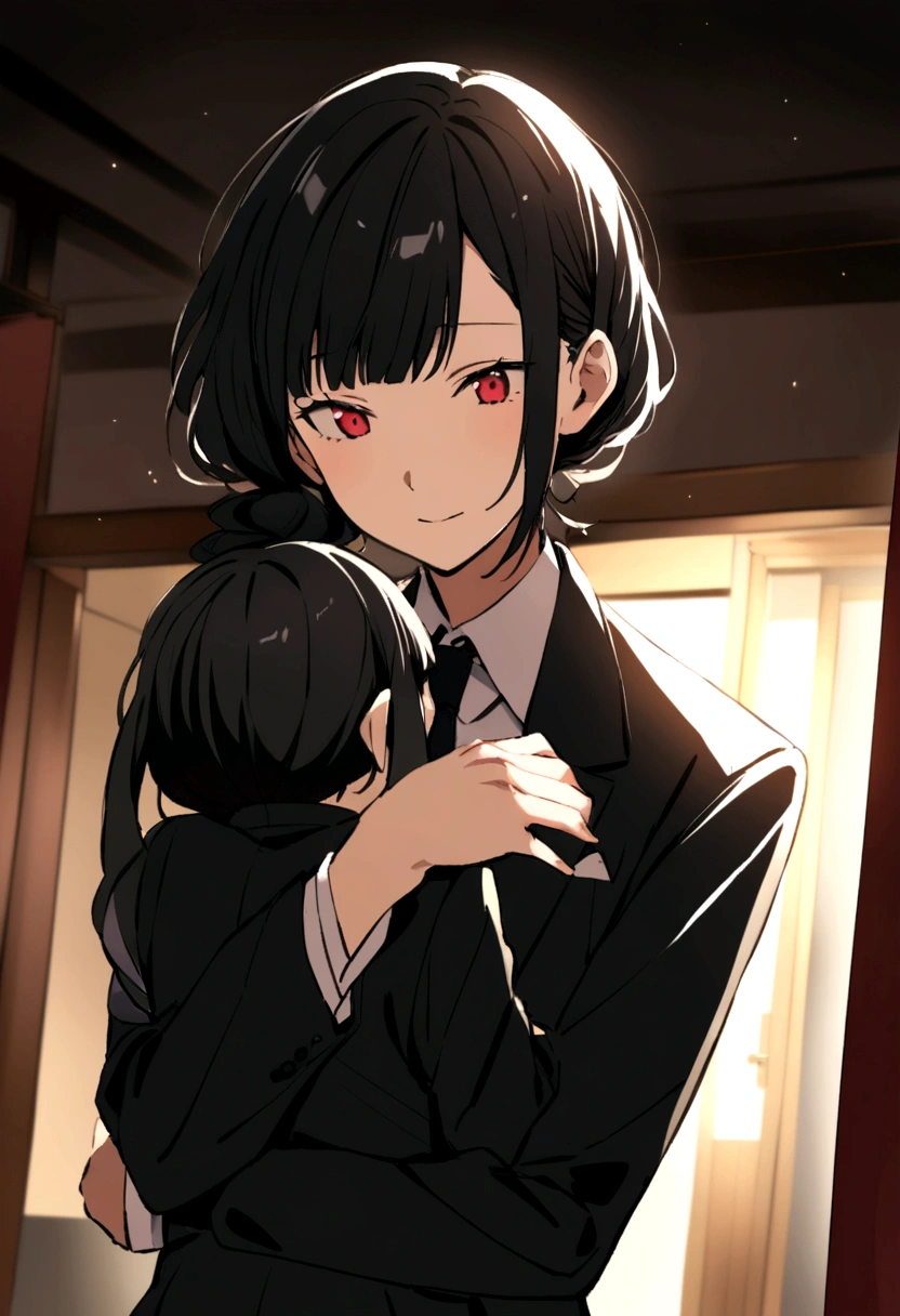 Fydoor from bungou stray dogs hugging short asian cute girl with wavy black hair
