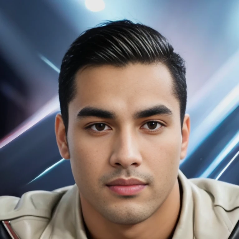 Aarav looks at the camera, perfect has a round face, A well-maintained model, handsome face,Close-up of a man wearing a black leather jacket., Southeast Asians with round faces, 3-D profile picture, 8K, 45,000,000 pixcls, realistic light colors