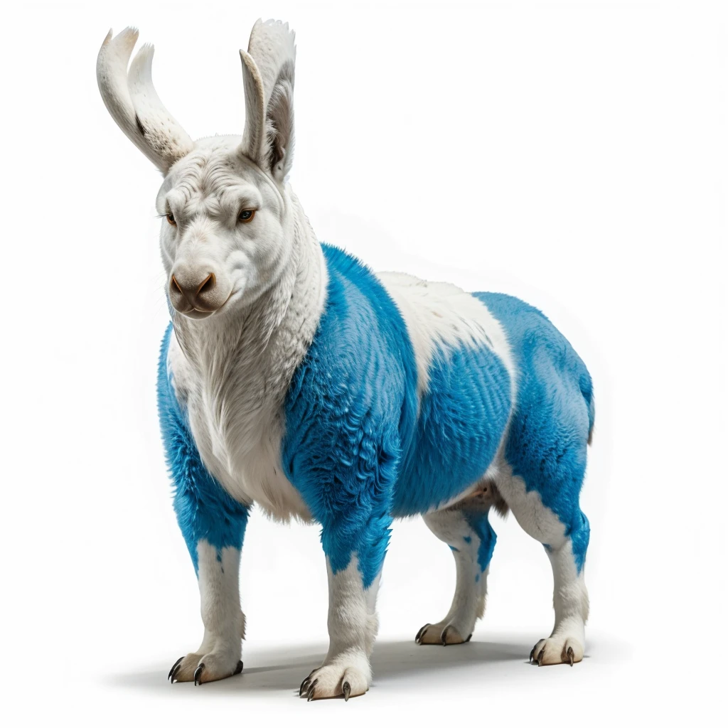 Big Animaly, his skin is full white albino, his eyes are blue, Argentinasaurus mixed with Moose, Grassroots, no background, owl head mixed 