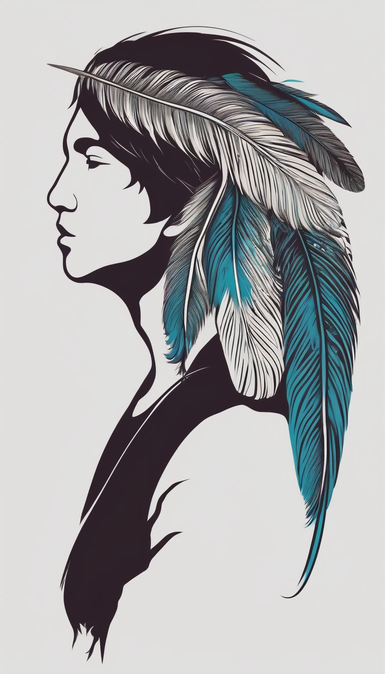 A minimal, modern, simple, cinematic logo design e of a boy with a head full of feathers for the brand “Penamemoria" .