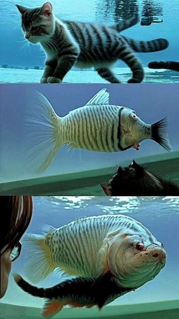A cat is born from a fish, a natural threat, horror, and disgusting