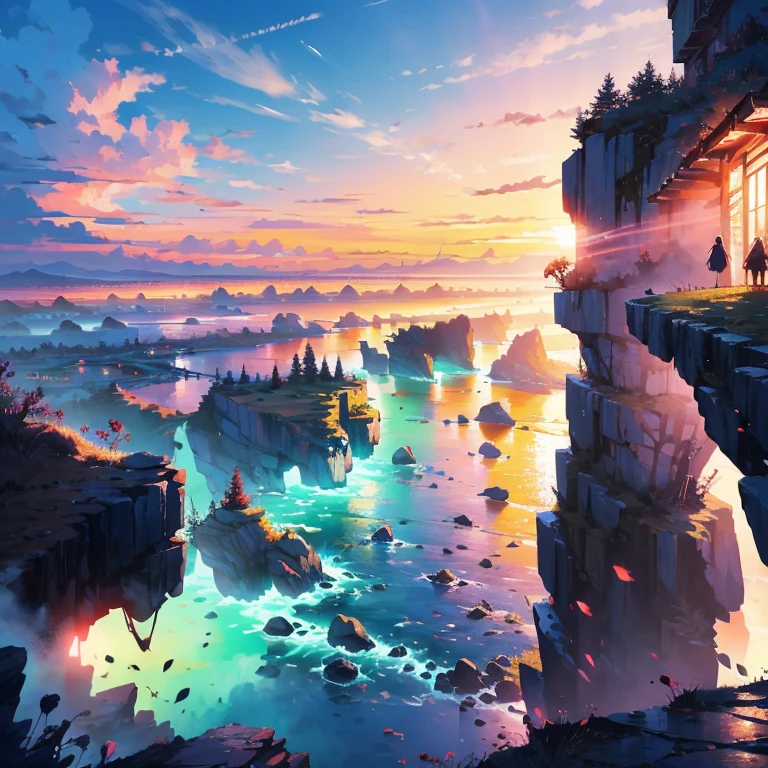 "Captivating sunset scene, vibrant and vivid colors, breathtaking evening glow, picturesque wide-angle view, meticulously captured with high-definition clarity and a touch of naturalistic style."