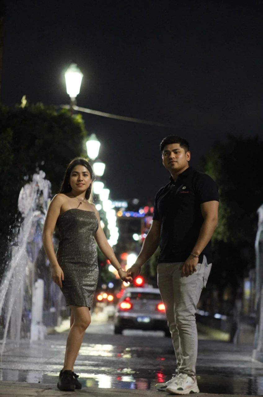 Try to disguise that it looks blurred and highlights a little the lights and the temple that is seen behind without removing prominence from the marriage proposal
