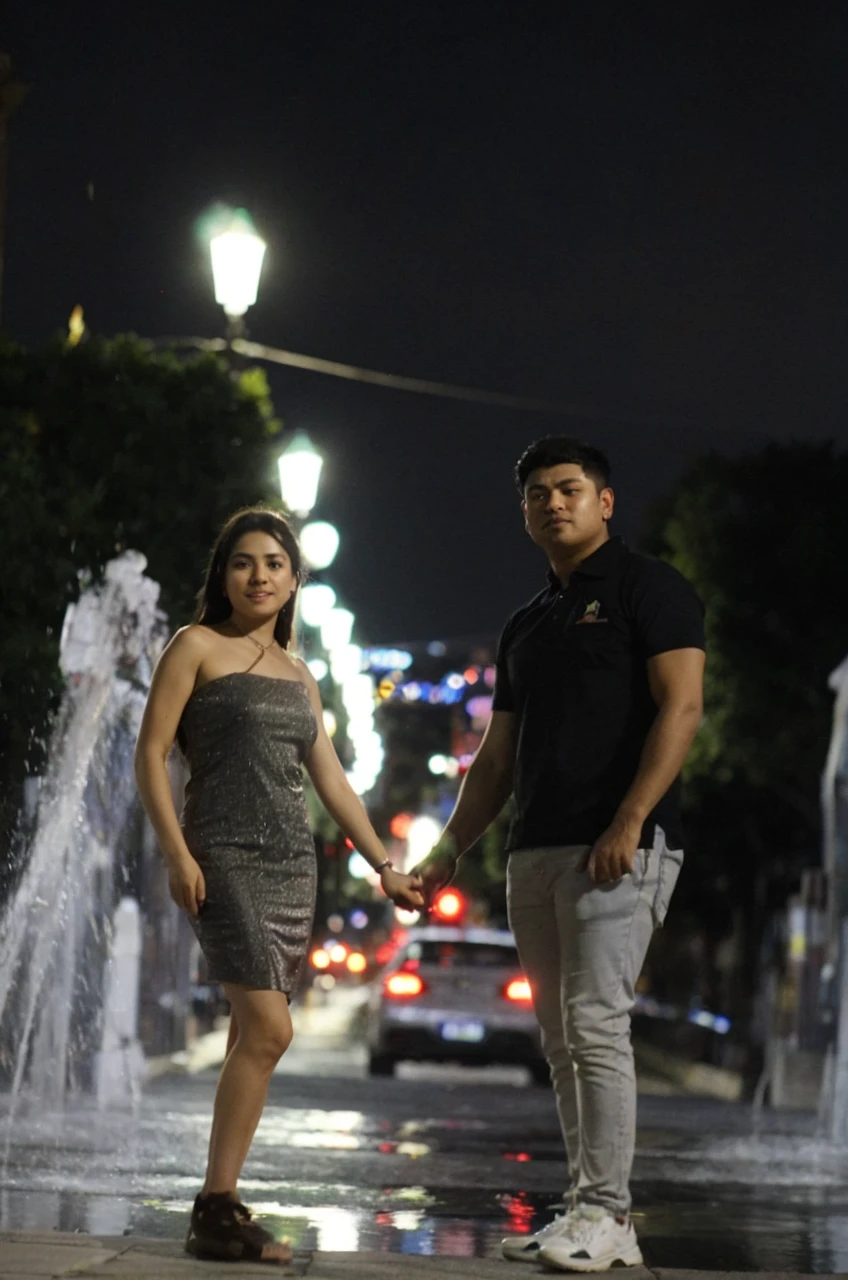 Try to disguise that it looks blurred and highlights a little the lights and the temple that is seen behind without removing prominence from the marriage proposal