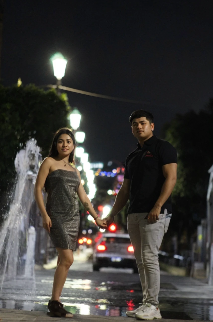 Try to disguise that it looks blurred and highlights a little the lights and the temple that is seen behind without removing prominence from the marriage proposal