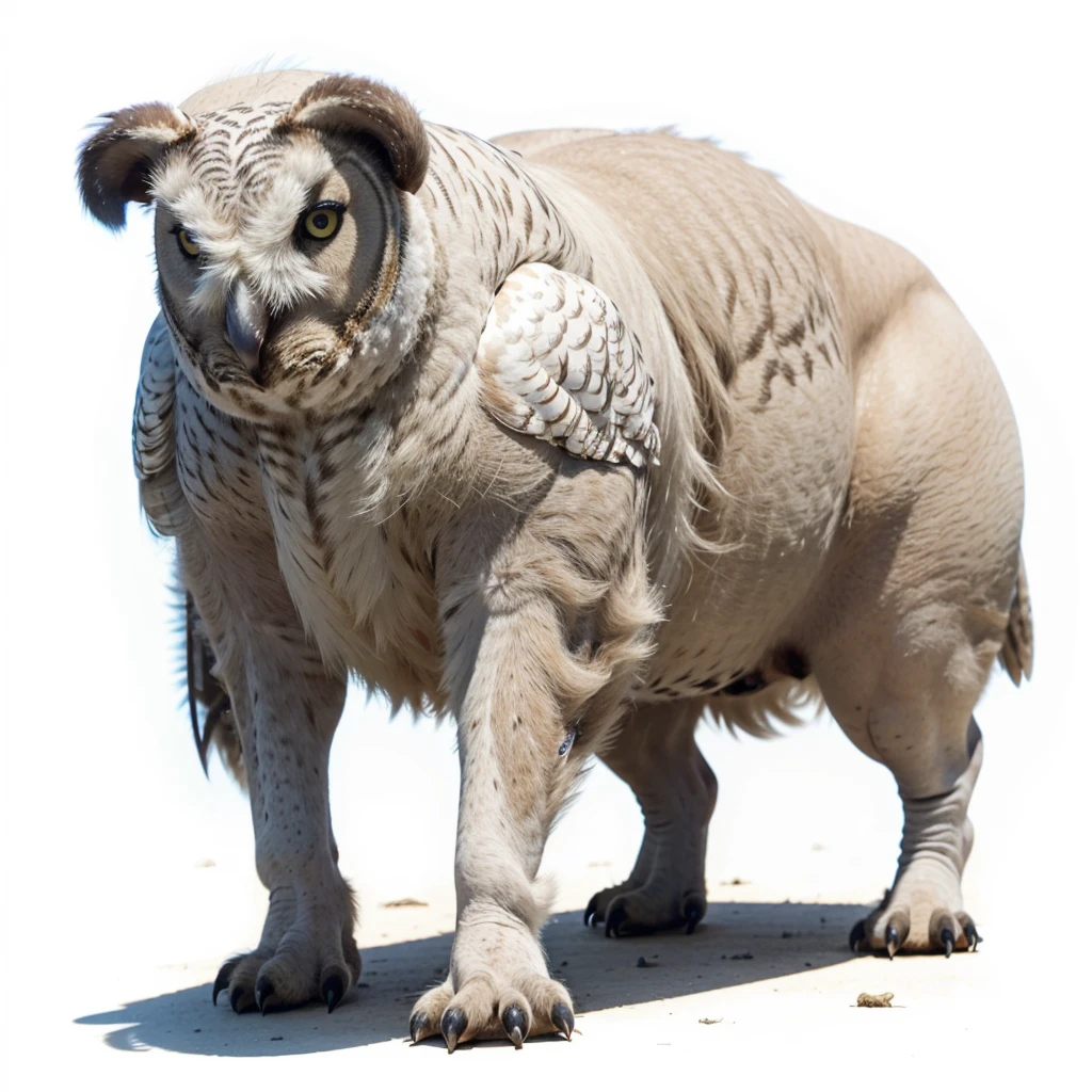 Big Animaly, his skin is full white albino, his eyes are blue, owl mixed with warthog, Grassroots, no background,