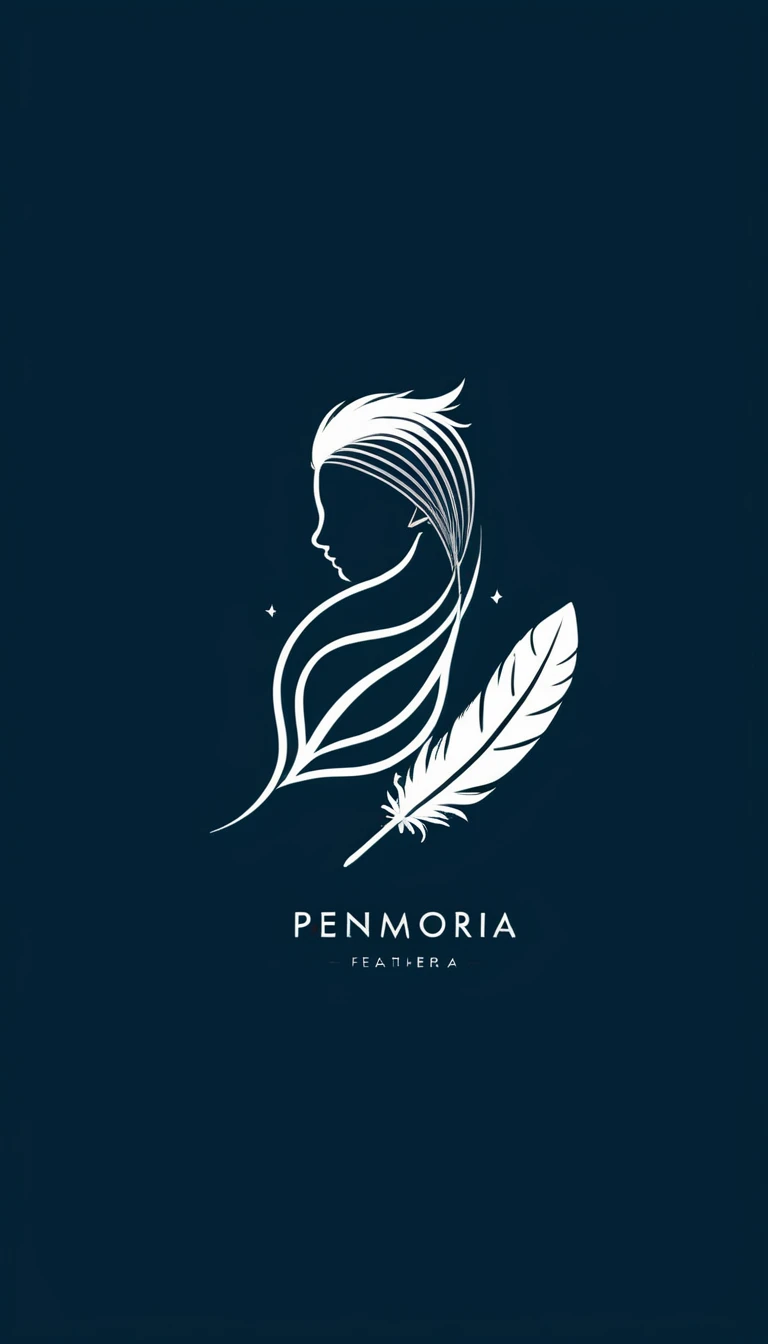 Create a minimal, modern, simple, inspirational, memorable, dream like logo design of a boy and a feather for the brand “Penamemoria".