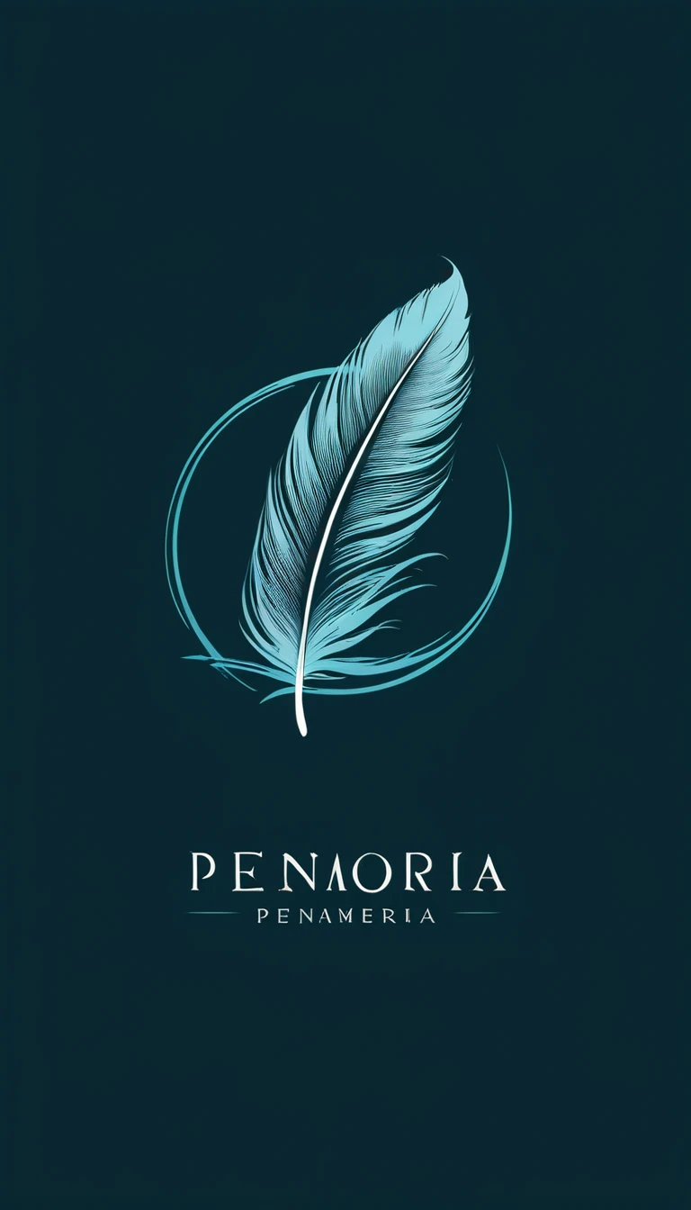Create a minimal, modern, simple, inspirational, memorable, dream like logo design of a boy and a feather for the brand “Penamemoria".