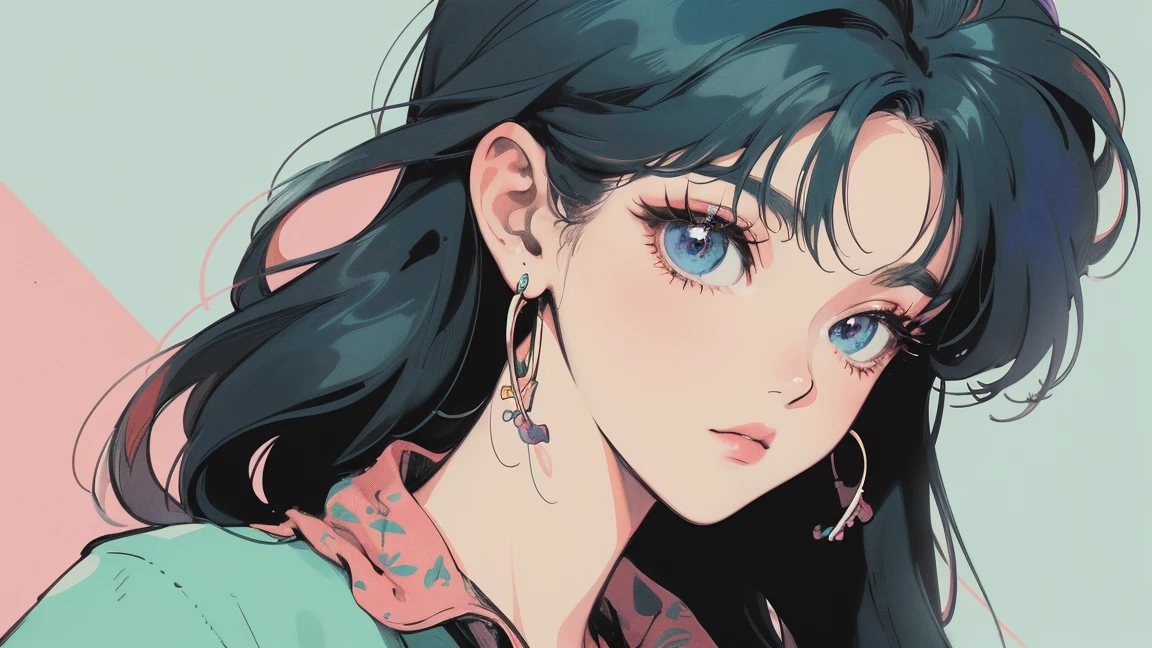 masterpiece, Highest quality, Rainbow Style, anime, Beautiful Asian Girl, K-Pop aesthetics and style, 80s American hippie style, Along the Hawaiian Coast, Cute and dreamy,anime,Illustrator,LOFI Girl,