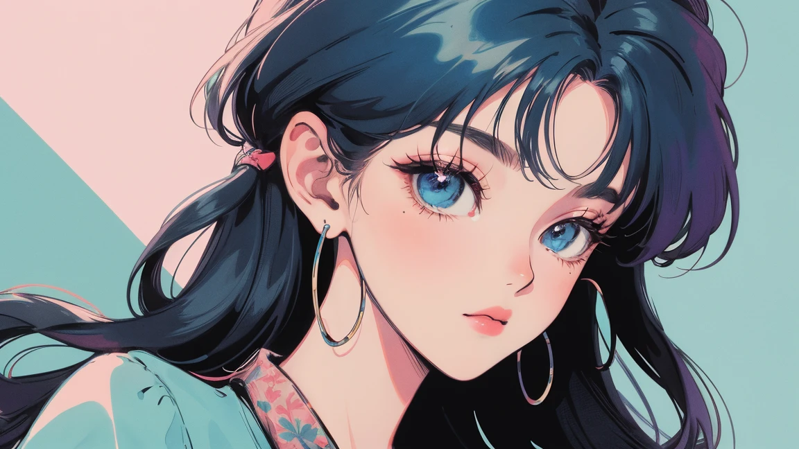 masterpiece, Highest quality, Rainbow Style, anime, Beautiful Asian Girl, K-Pop aesthetics and style, 80s American hippie style, Along the Hawaiian Coast, Cute and dreamy,anime,Illustrator,LOFI Girl,