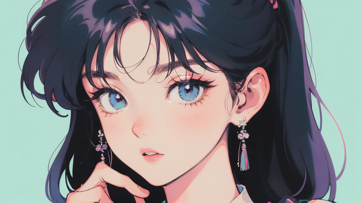 masterpiece, Highest quality, Rainbow Style, anime, Beautiful Asian Girl, K-Pop aesthetics and style, 80s American hippie style, Along the Hawaiian Coast, Cute and dreamy,anime,Illustrator,LOFI Girl,