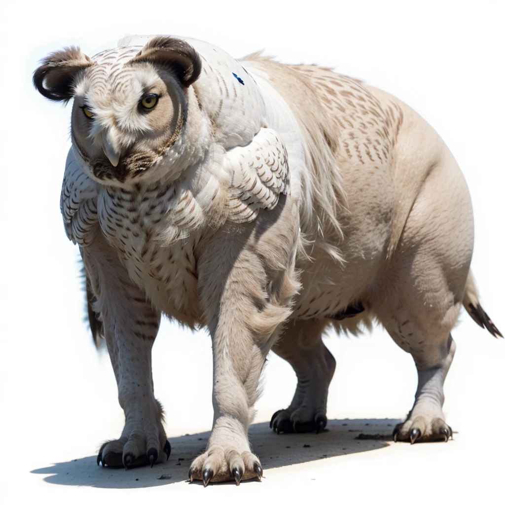 Big Animaly, his skin is full white albino, his eyes are blue, owl mixed with warthog, Grassroots, no background,