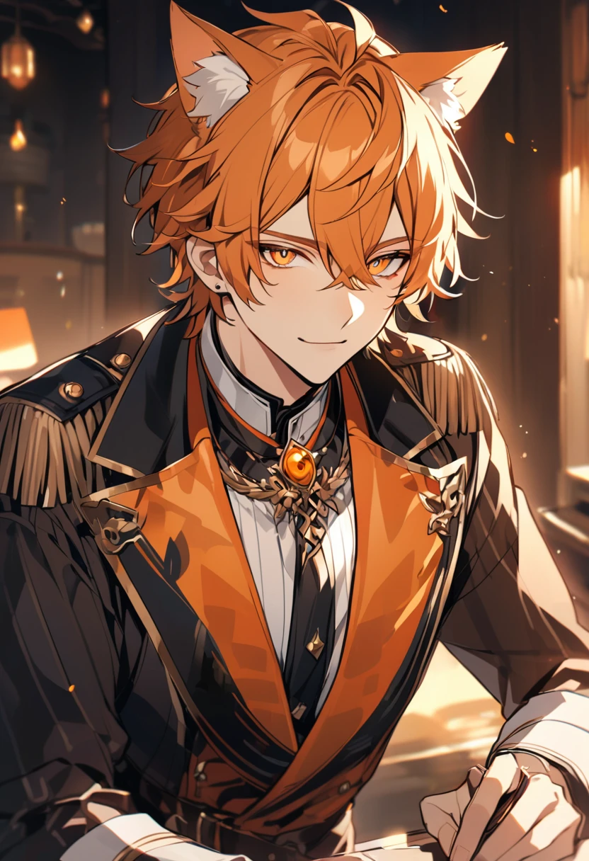 male, solo, handsome, orange hair, orange eyes, cat ears