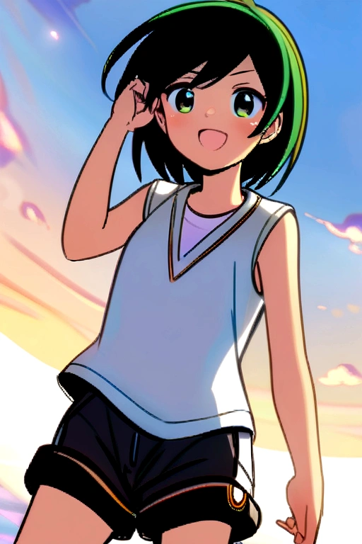 Highschool tomboy,white sleeveless shirt