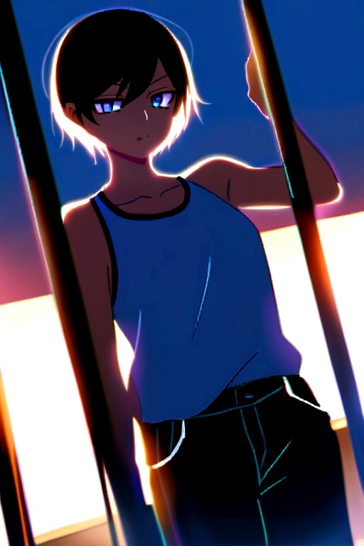Highschool tomboy,white sleeveless shirt