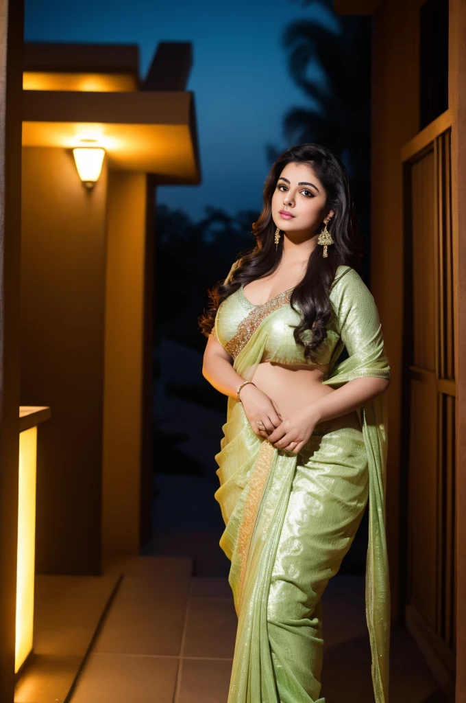1 Heavenly beautiful and goddess beauty cute and sweet looking face Arabian woman in front of house at night, Heavenly beautiful Overweight, Heavenly beautiful Extremely fat, Heavenly beautiful and attractive Chubby figure , Heavenly beautiful looking and eye catching luxury style saree , reaching out, Heavenly beautiful Arabian woman, 16k, High resolution, masterpiece, highest quality, fine skin, close up figure view, Realistic Photograph