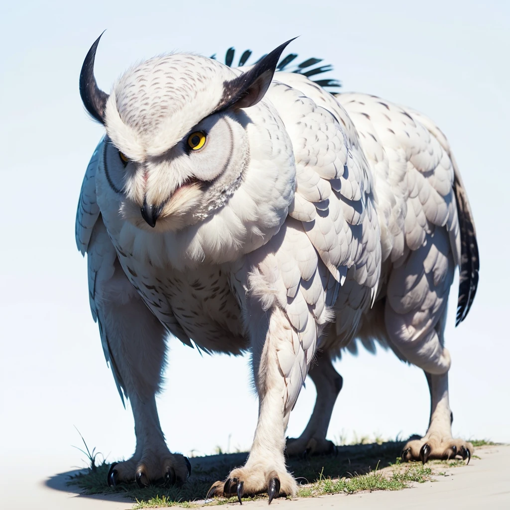 Big Animaly, his skin is full white albino, his eyes are blue, owl mixed with warthog, Grassroots, no background,