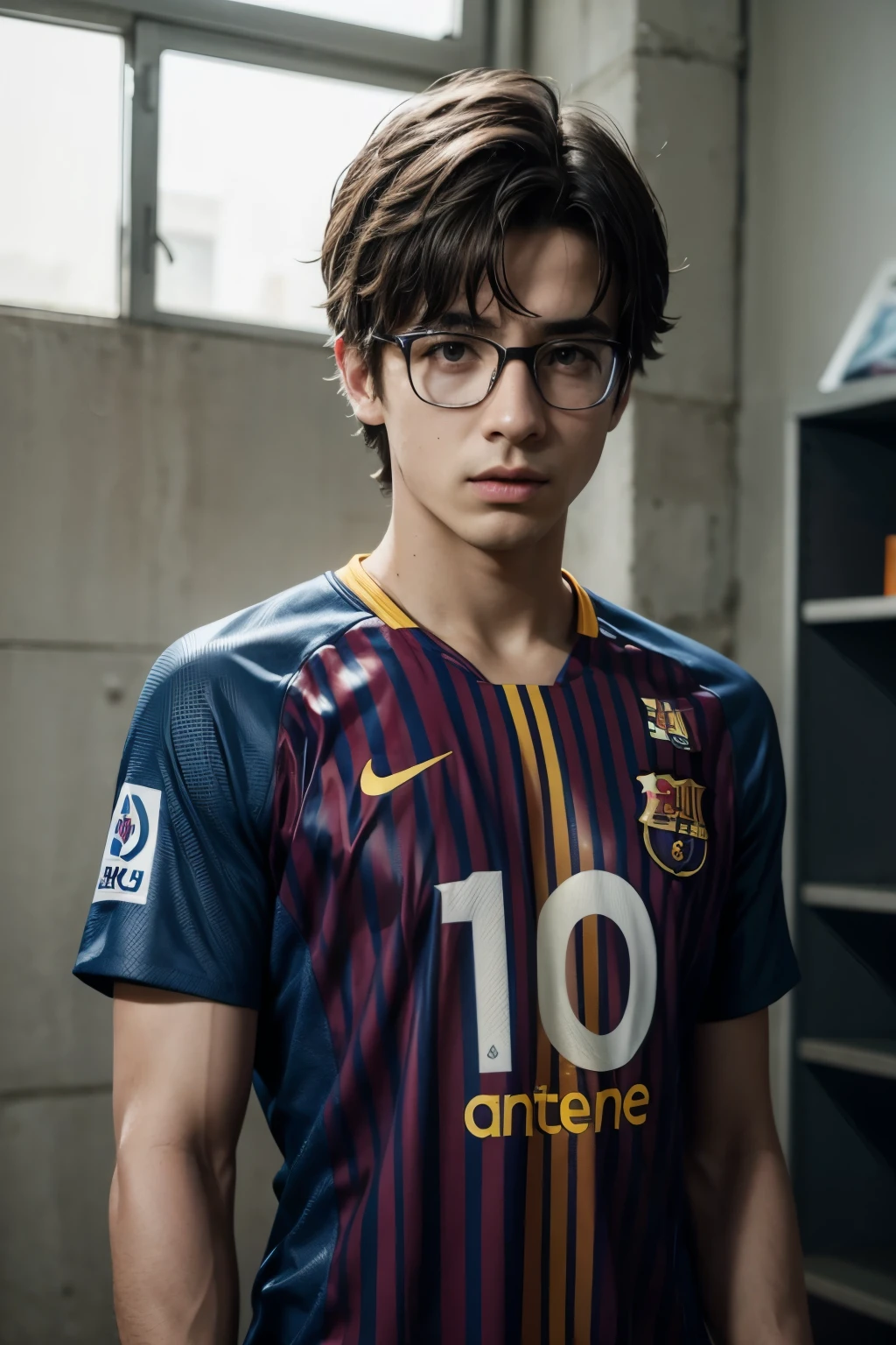 Make a Barcelona soccer shirt with the number 10 visible, and let Allende say on the t-shirt 