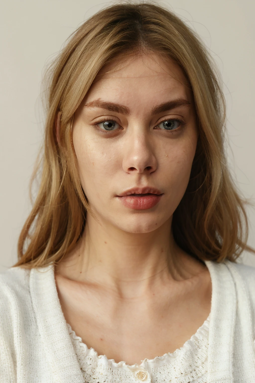 headshot, a woman in a white cardigan, soft colors, masterpiece, high quality, (high detailed skin:1.1)
87j3n