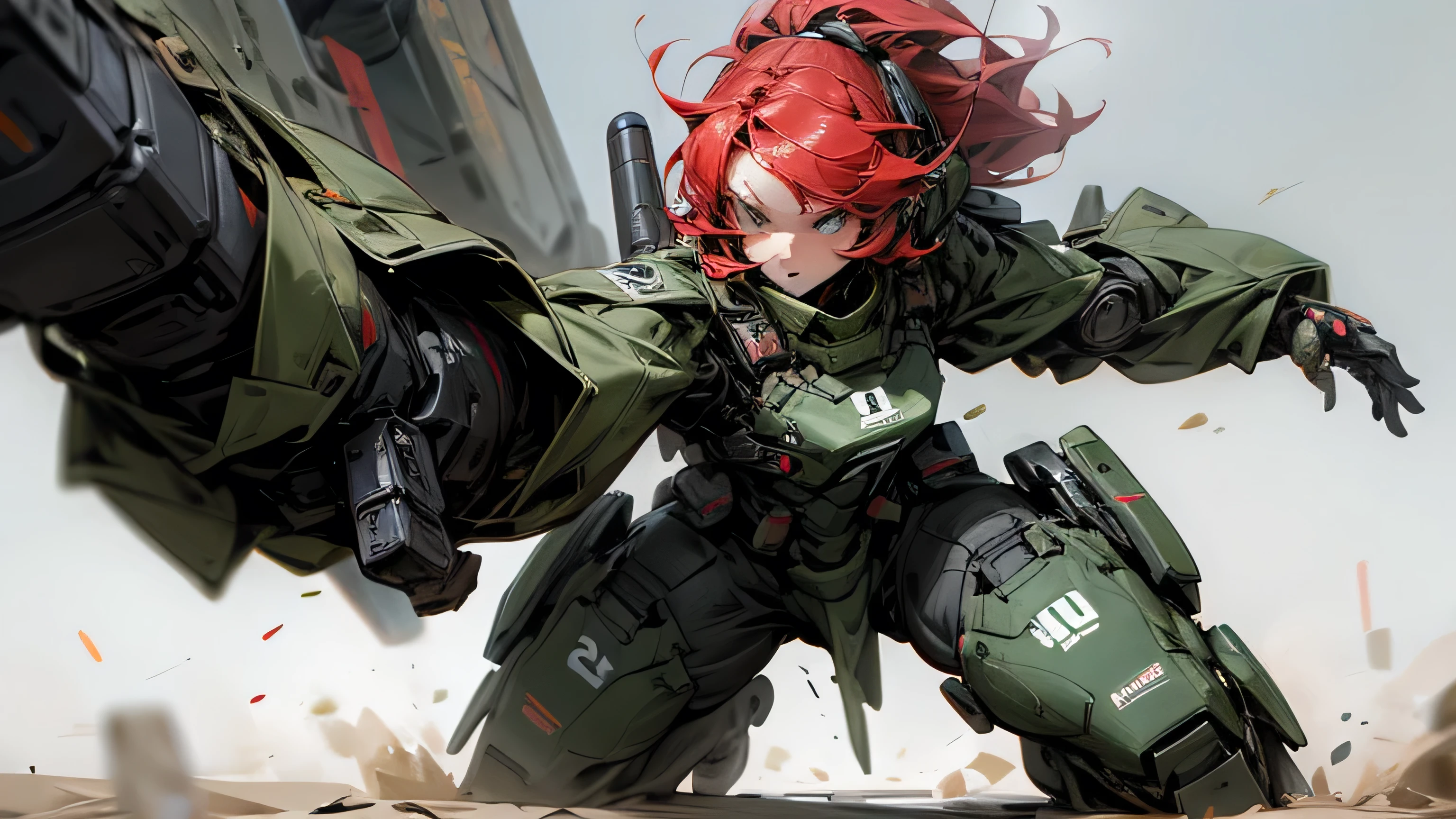 Female soldier piloting a combat robot