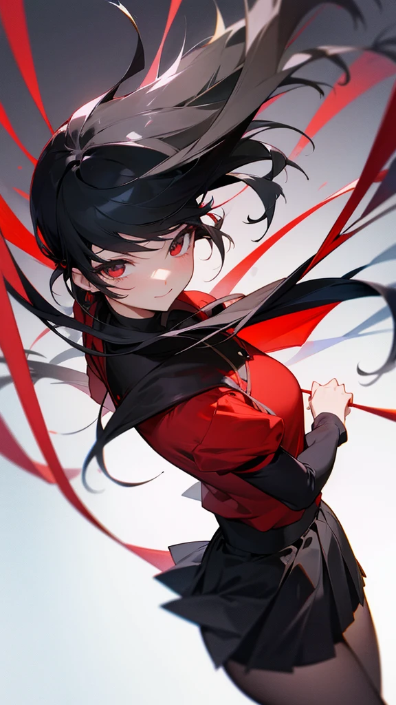 black tights、Desireful love、Black hair base、Hair Inner Color Red、skirt、side、sexy