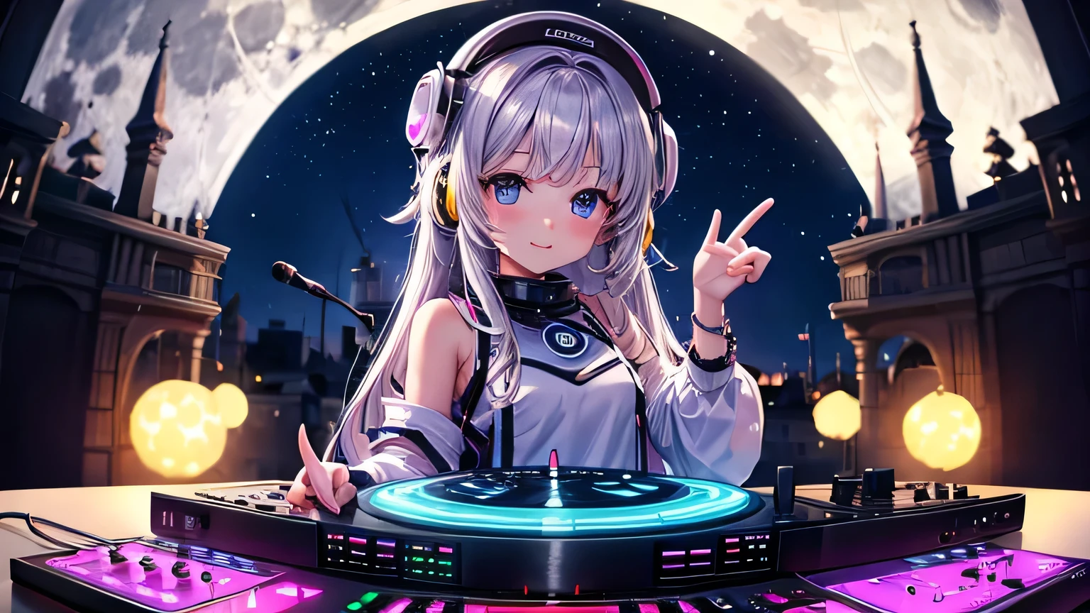 DJ girl under a big moon