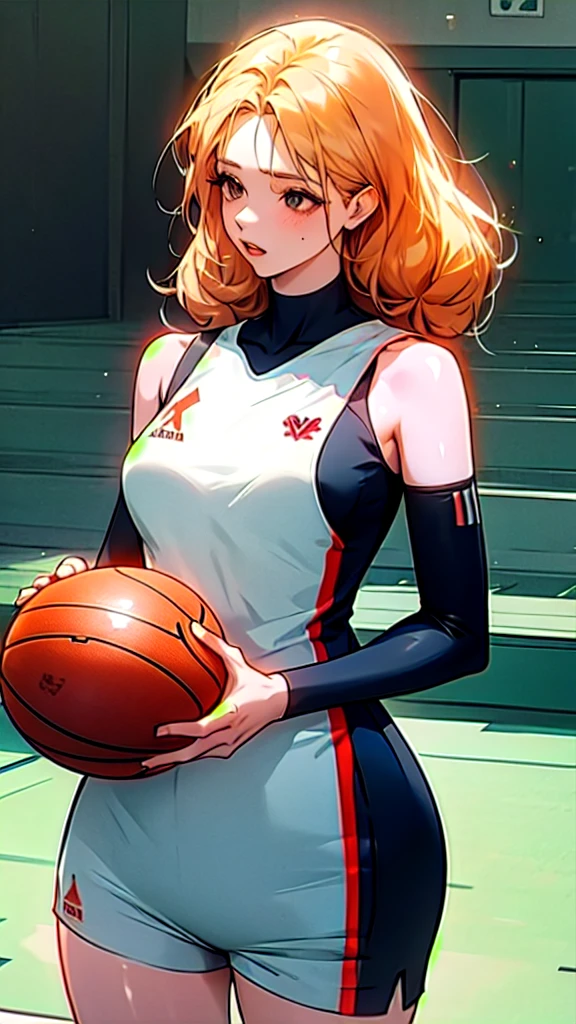 Woman wearing basketball suit