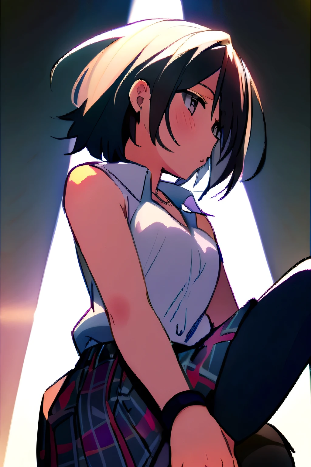 Highschool tomboy,white sleeveless shirt