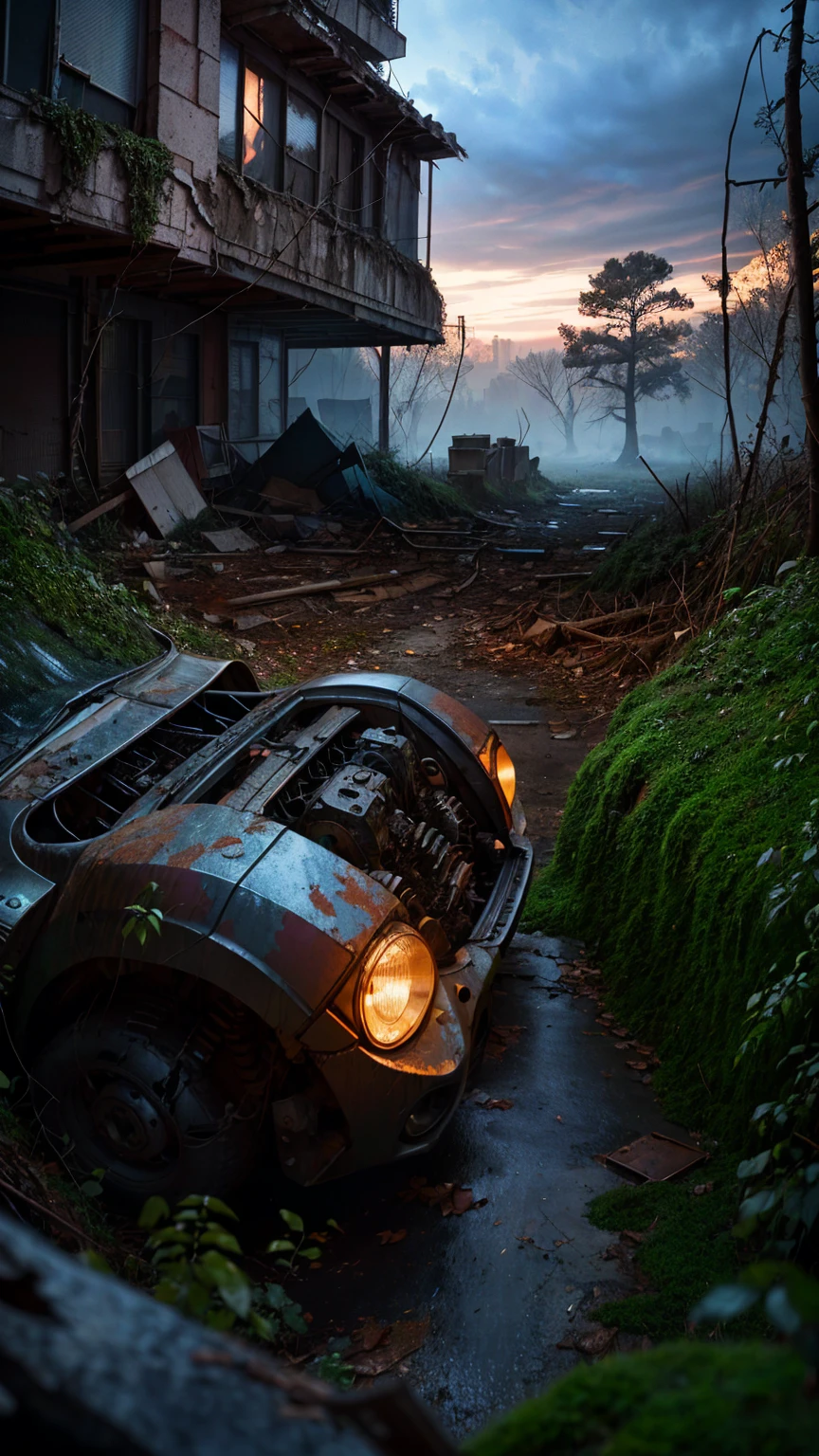 (Best Quality,4k,8k,high resolution, Masterpiece:1.2),ultra detailed, sharp focus,(realist,photorealist,photo-realist:1.37),extremely fine details, intricate details,vivid colors,intense colours,Deep contrast,cinematic depth of field,cinematographic composition,cinematic camera angle ,a giant rusted abandoned robot, debris, overgrown weeds, vines crawling on the robot from neglect, desolate, (best quality,4k,8k,highres,masterpiece:1.2),ultra-detailed,(Realistic,photoRealistic,photo-Realistic:1.37),highly detailed, cinematic lighting, moody atmosphere, dramatic shadows, muted color palette, grungy, dystopian, post-apocalyptic, intricate robot design, moss and lichen, crumbling infrastructure, sense of abandonment and decay