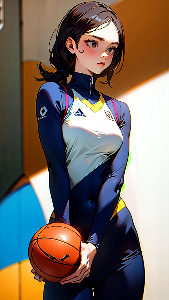 Woman wearing basketball suit