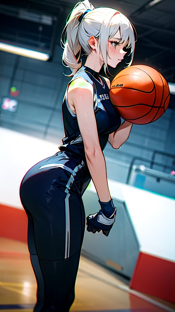 Woman wearing basketball suit