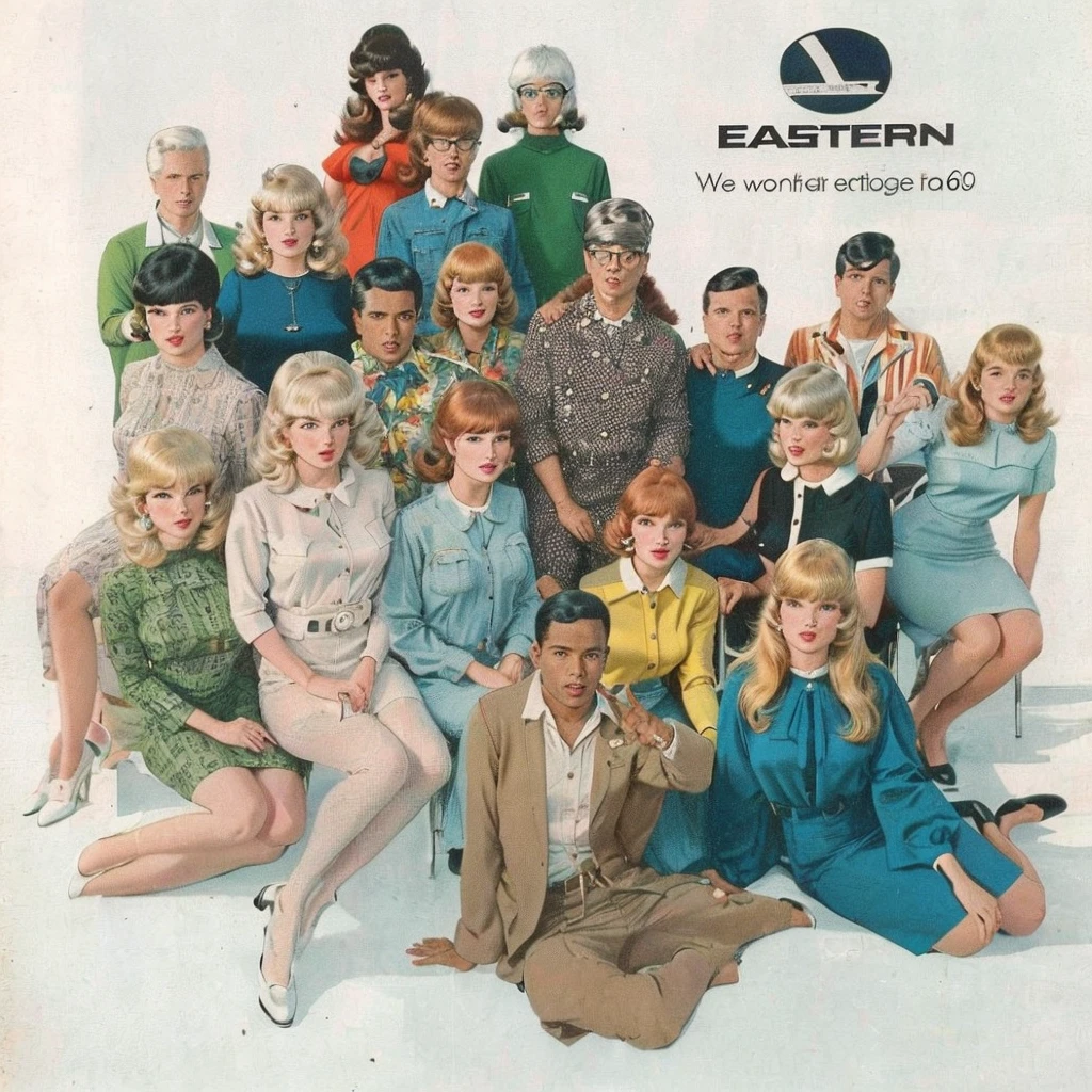 arafed image of a group of young people posing for a picture, retro 6 0 s fashion, eastmancolor, 1960s advertisement, 1 9 6 0 ’ s fashion, 6 0 s style, 60s style, 1960s style, 1968 cut out collage, retro ad, 1 9 7 0 cut out collage