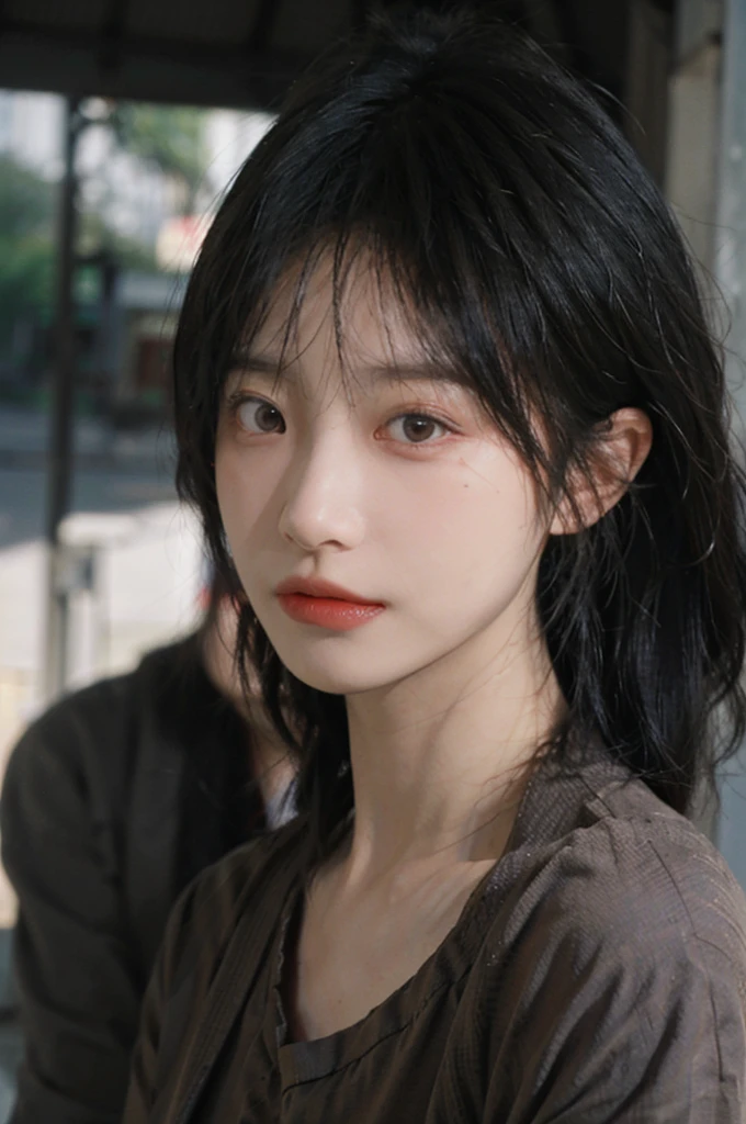 (Skin details:1.4), (smooth skin textures:1.3), Lipstick, background, earrings, serene, calm, （Dress conservatively：1.8），(Realistic and detailed eyes：1.2）, Natural skin texture, Realistic facial details, Soft dramatic lighting, Vivid details, 35 mm film, outdoor, (Photo Practical:1.4), (hyper Practical:1.4), (Practical:1.3), (Smoother lighting:1.05), (Improve lighting quality:0.9), (Highest quality real skin textures:1.4), Exquisite eyes, Delicate face, Close-up of face, (Enhance the beauty of skin texture:1.1), Hair details,  model，normal body ratio, short hair, Moles under the eyes, Medium shot，Portrait Photography, Depth of Field, Bokeh, Surrealism, Ray Tracing, (Portrait Photography:1.1), Surrealism, High Detail, Chiaroscuro, Ray Tracing, reflected light, Ultra HD, Ultra HD, masterpiece, Textured Skin, Super Detail, High Detail, high quality, best quality