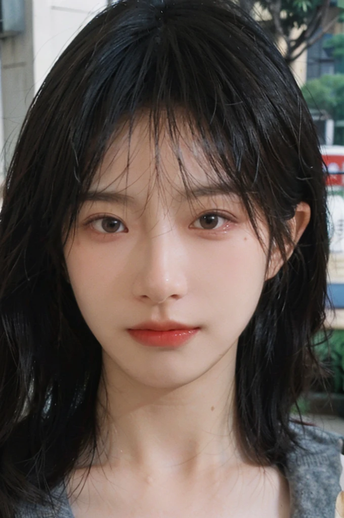 (Skin details:1.4), (smooth skin textures:1.3), Lipstick, background, earrings, serene, calm, (Dress conservatively:1.8),(Realistic and detailed eyes:1.2), Natural skin texture, Realistic facial details, Soft dramatic lighting, Vivid details, 35 mm film, outdoor, (Photo Practical:1.4), (hyper Practical:1.4), (Practical:1.3), (Smoother lighting:1.05), (Improve lighting quality:0.9), (Highest quality real skin textures:1.4), Exquisite eyes, Delicate face, Close-up of face, (Enhance the beauty of skin texture:1.1), Hair details, model,normal body ratio, short hair, Moles under the eyes, Medium shot,Portrait Photography, Depth of Field, Bokeh, Surrealism, Ray Tracing, (Portrait Photography:1.1), Surrealism, High Detail, Chiaroscuro, Ray Tracing, reflected light, Ultra HD, Ultra HD, masterpiece, Textured Skin, Super Detail, High Detail, high quality, best quality