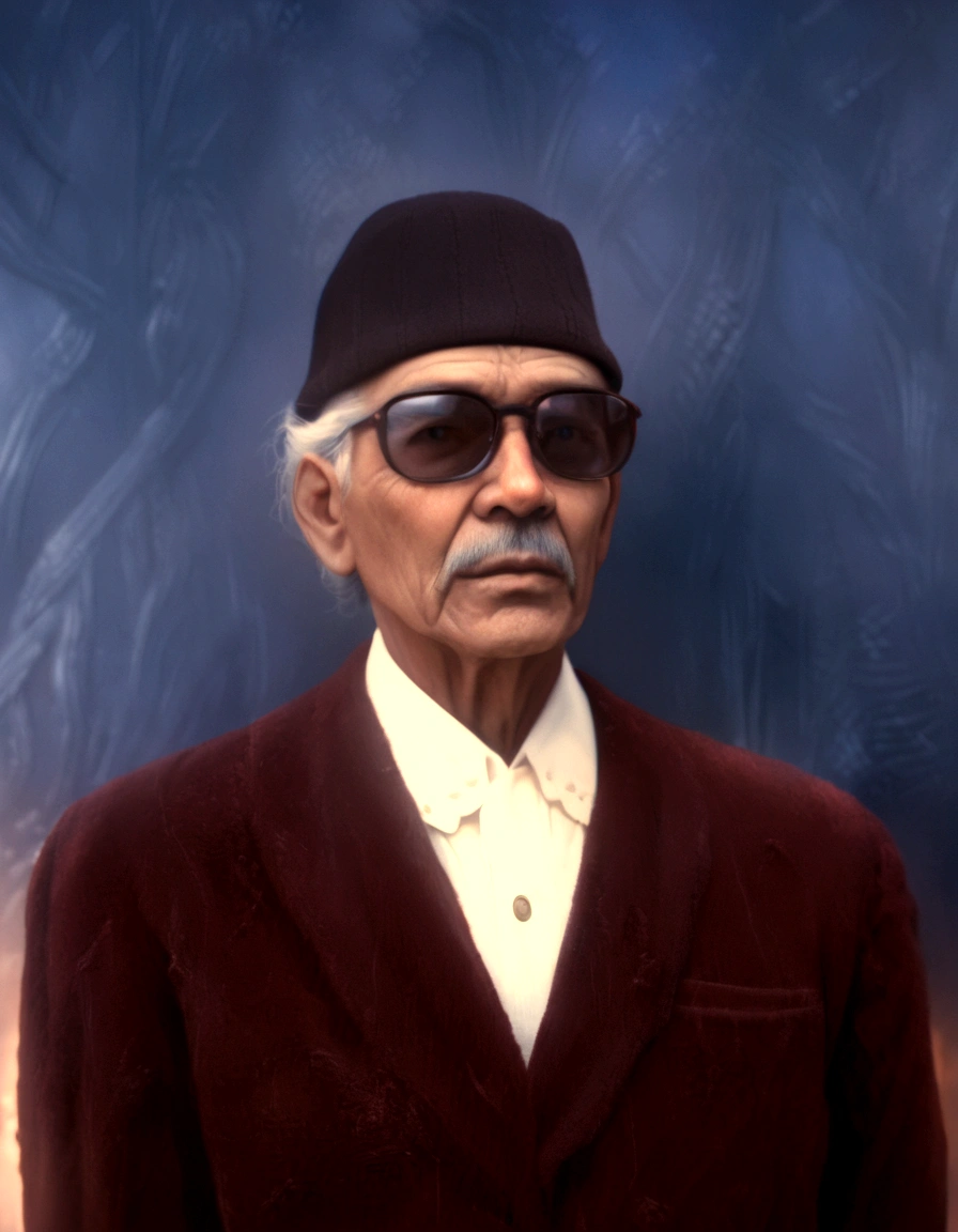 A man old suit dark red hat black, high detailed, very detail, photography