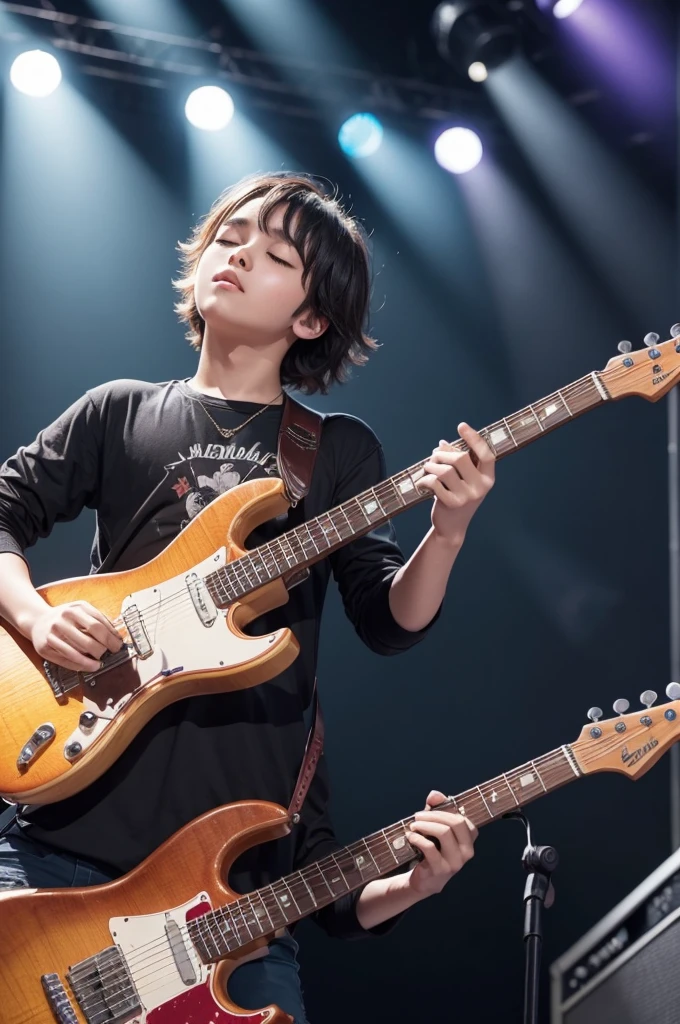 A Rock in Roll young dreaming to play in a concert