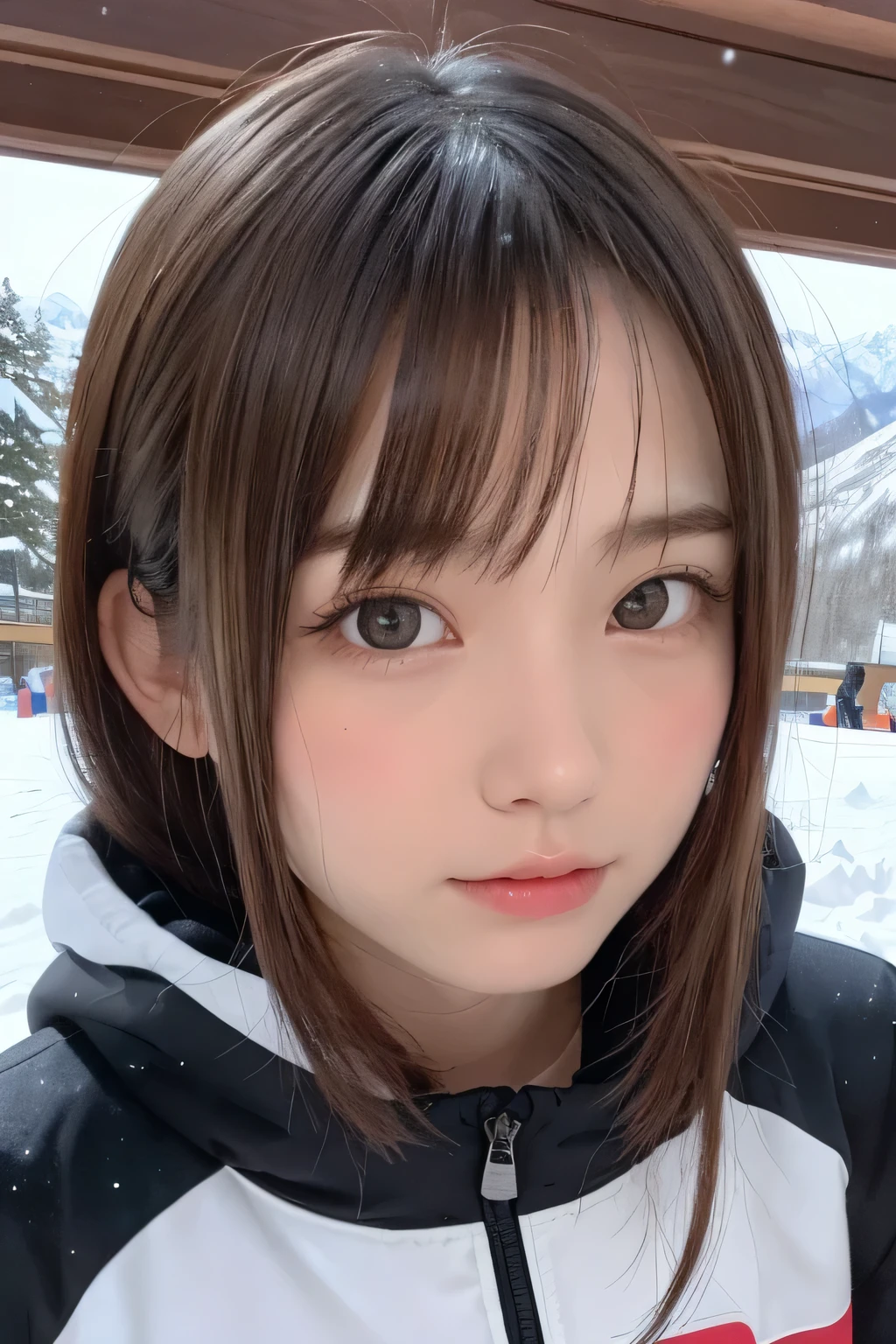 one girl, (a beauty girl, delicate girl:1.3), (13 years old, loli:1.3),
break, (snowboard, snowboard costume:1.3),
break, very fine eye definition, (symmetrical eyes:1.3),
break, (snowy mountain:1.3), perfectly trimmed fingers,
break, small breasts, brown eyes, parted bangs, brown hair,  girl,
break, (eyes and faces with detailed:1.0),
break, (masterpiece, best quality, ultra detailed, detailed face, 8k)