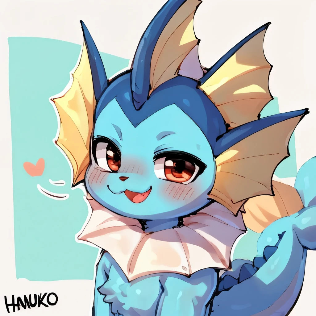 Vaporeon, masculine, sfw, made by hanuvo, profile image, fluffly, see below viewer, friendly smile 