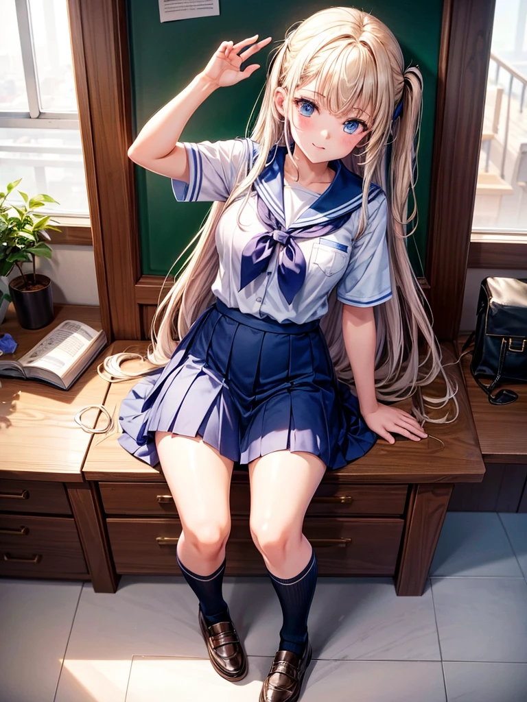 Highest quality,Highest Resolution,A high school girl in a uniform and loose socks,Gal,