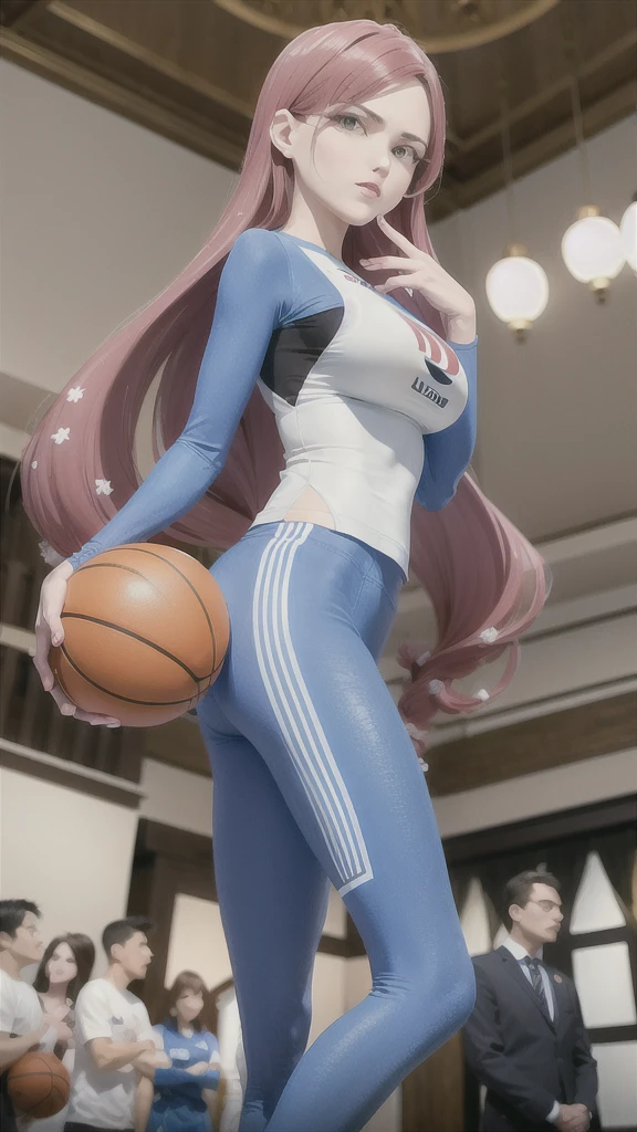 Woman wearing basketball suit