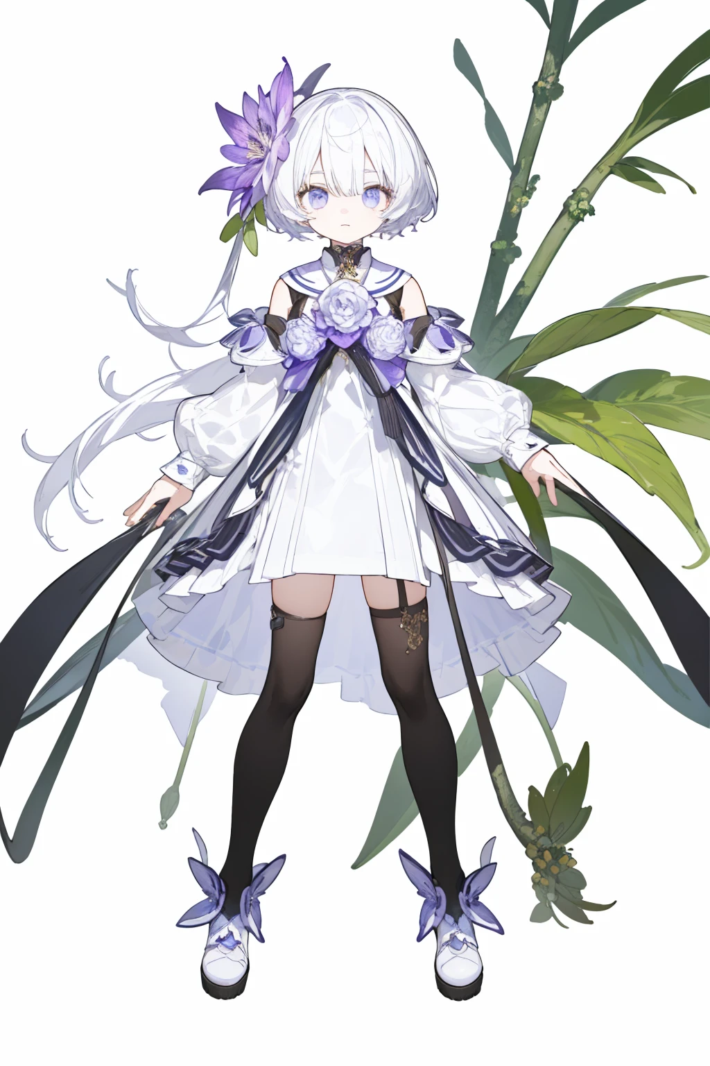 masterpiece, Best lighting, (((Super detailed))), Highest quality, lilac, Forest Fairy, Lily of the valley, ((The Mysterious Forest Boy)), Perfect Anatomy,  Cute Boys, Great body, The perfect proportions,  (((vtuber-fullbody)), No background, Blank Background, ((((((White Background)))))))